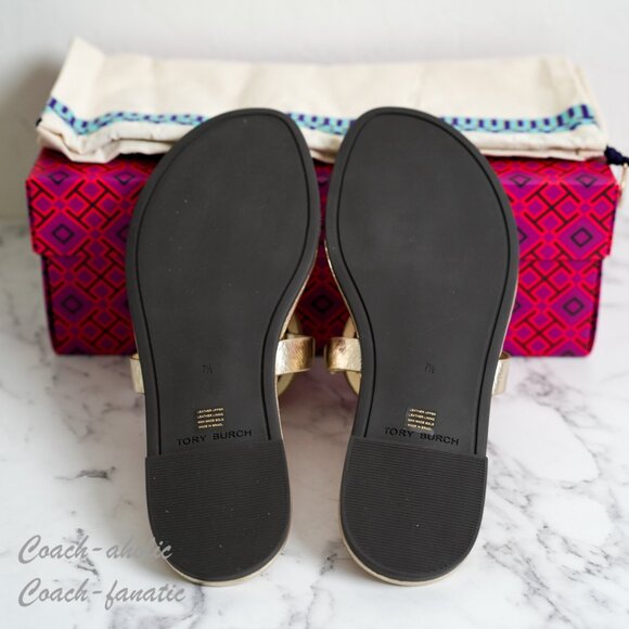 NIB Tory Burch Miller Metallic Wrinkled Leather Sandals in Spark Gold Size 7.5/8 - Picture 4 of 8